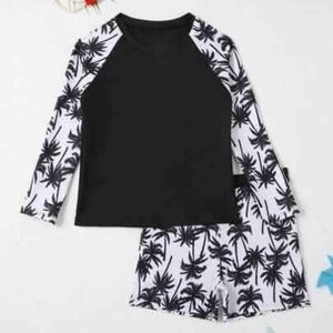 Black and White Palm Tree Rash Guard Set